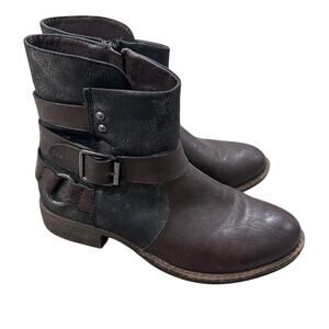 Patrizia Donjon Moto Boots Brown Black Biker Chic Textured Ankle High Boots, 8